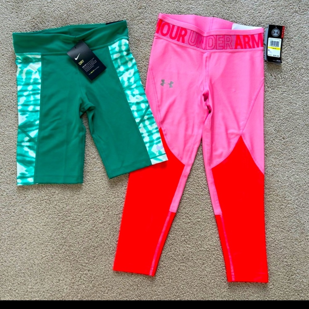 Medium (10/12) UA leggings/nike shorts nwt